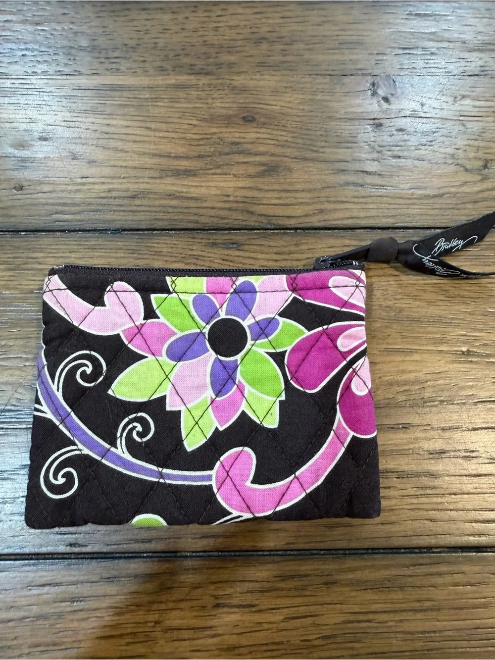 Vera Bradley Quilted Small Zip Coin Pouch in Purple, Green & Brown - Picture 2 of 6